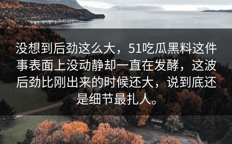 没想到后劲这么大，51吃瓜黑料这件事表面上没动静却一直在发酵，这波后劲比刚出来的时候还大，说到底还是细节最扎人。  第1张